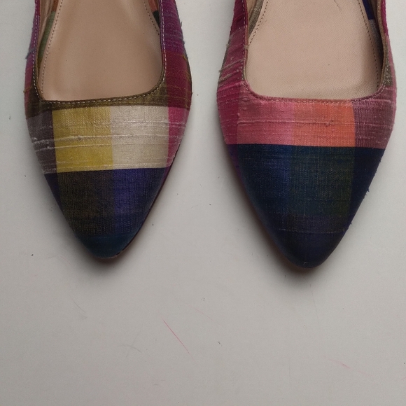J. Crew Slingback flat shoes plaid fabric multicolor size 7.5 - Picture 2 of 9